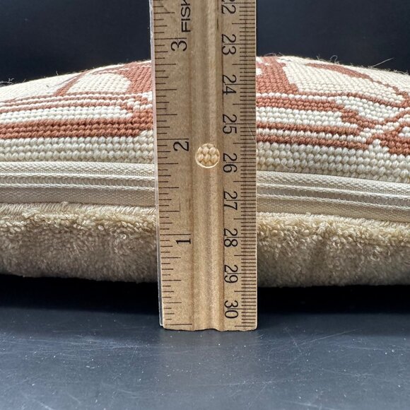 Vintage Throw Pillow Handmade Needlepoint Brown Beige Floral Boho Retro Decorati - Picture 10 of 10